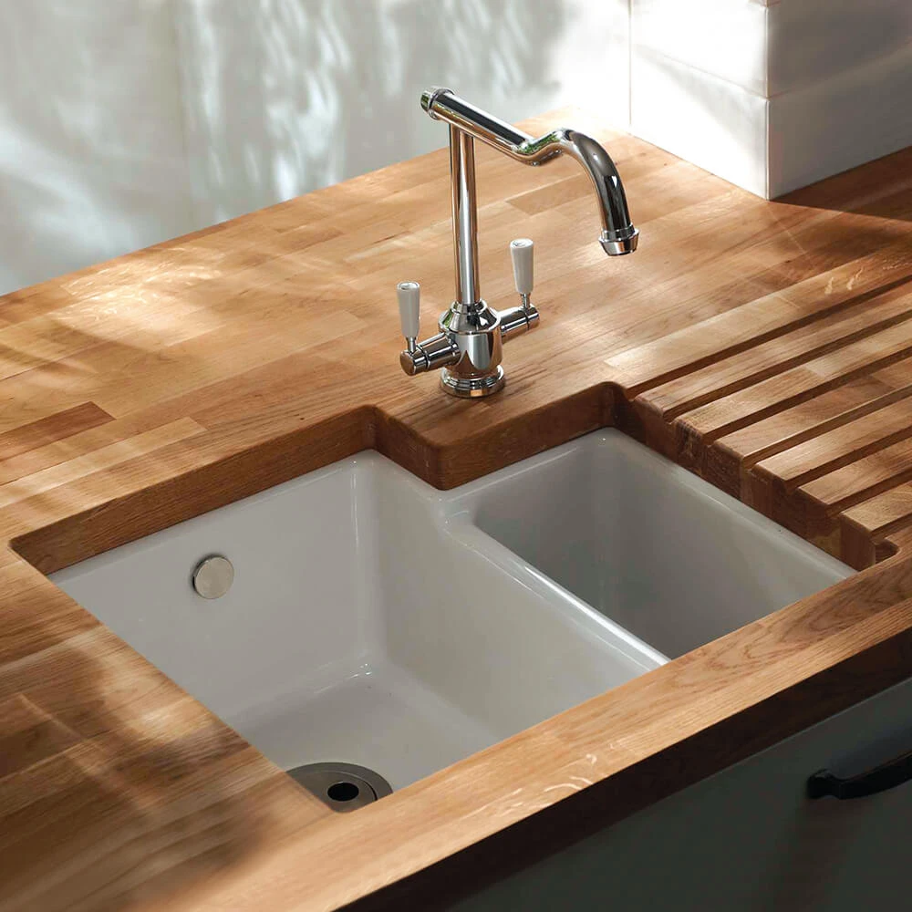 Shaws Classic Brindle White Ceramic 1.5 Bowl Undermount Or Top Mount Kitchen Sink - 548 X 500mm 5 Shaws Classic Brindle White Ceramic 1.5 Bowl Undermount Or Top Mount Kitchen Sink - 548 X 500mm - Image 3