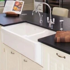 Shaws Original Egerton White Ceramic Offset 1.5 Bowl Butler Kitchen Sink - 997mm X 470mm -Vado Sale Store shaws edf9917wh detail2