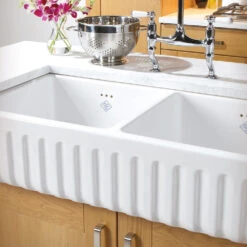 Shaws Ribchester White Ceramic Double Bowl Fluted Apron Front Sink - 795 X 465mm 8 Shaws Ribchester White Ceramic Double Bowl Fluted Apron Front Sink - 795 X 465mm -Vado Sale Store shaws ribchester 795mm sink lifestyle