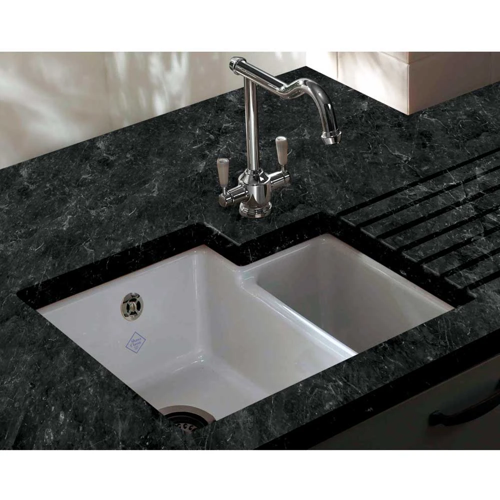 Shaws Classic Brindle White Ceramic 1.5 Bowl Undermount Or Top Mount Kitchen Sink - 548 X 500mm 6 Shaws Classic Brindle White Ceramic 1.5 Bowl Undermount Or Top Mount Kitchen Sink - 548 X 500mm - Image 4