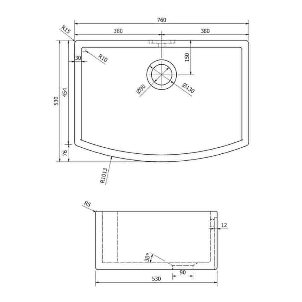 Shaws Waterside Curved Large Ceramic Single Bowl Belfast Kitchen Sink - 760mm X 530mm 6 Shaws Waterside Curved Large Ceramic Single Bowl Belfast Kitchen Sink - 760mm X 530mm - Image 4