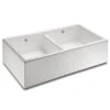 Shaws Contemporary Shaker Double Bowl White Ceramic Belfast Kitchen Sink - 895 X 465mm -Vado Sale Store shaws shaker 895mm sink cutout