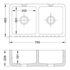Shaws Ribchester White Ceramic Double Bowl Fluted Apron Front Sink - 795 X 465mm 9 Shaws Ribchester White Ceramic Double Bowl Fluted Apron Front Sink - 795 X 465mm -Vado Sale Store shaws so0800010 tech