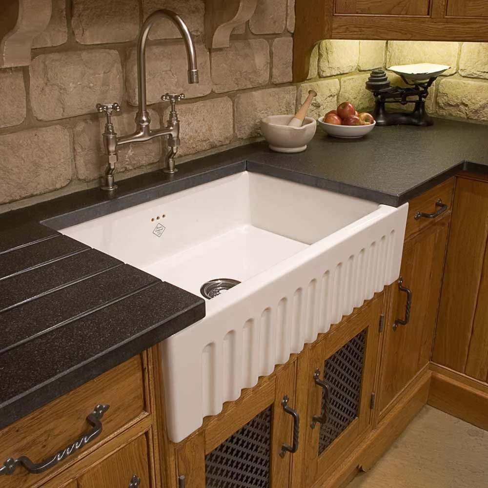 Shaws Original Bowland Ceramic Single Bowl Fluted Front Sink - 595mm X 465mm 4 Shaws Original Bowland Ceramic Single Bowl Fluted Front Sink - 595mm X 465mm - Image 2