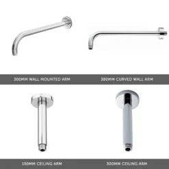 Imogen Concealed Shower Valve, 400mm Fixed Shower Head, 380mm Curved Wall Shower Arm & Overflow Bath Filler With Clicker Waste 11 Imogen Concealed Shower Valve, 400mm Fixed Shower Head, 380mm Curved Wall Shower Arm & Overflow Bath Filler With Clicker Waste -Vado Sale Store shower arm round selection 2 v3 5