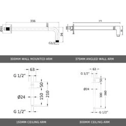 Amy Concealed Thermostatic Shower Valve, Fixed Head & Overflow Bath Filler - Vellamo Twist 345mm Wall Mounted Shower Arm - 200mm Shower Head -Vado Sale Store shower arm round selection technical