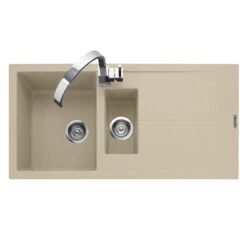 Caple Sotera 1.5 Bowl Pebble Grey Granite Composite Kitchen Sink & Waste Kit With Reversible Drainer - 1000 X 500mm -Vado Sale Store sot150ds cutout