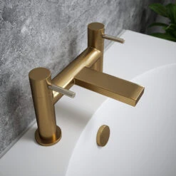 The Tap Factory Vibrance Brushed Brass Deck Mounted Bath Filler With Chrome Handles 9 The Tap Factory Vibrance Brushed Brass Deck Mounted Bath Filler With Chrome Handles -Vado Sale Store tap factory brushed brass bath filler nickel handles lifestyle