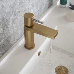 The Tap Factory Vibrance Brushed Brass Mono Basin Mixer With Brushed Copper Handle And Basin Waste 12 The Tap Factory Vibrance Brushed Brass Mono Basin Mixer With Brushed Copper Handle And Basin Waste -Vado Sale Store tap factory brushed brass mono basin mixer chrome handle cutout