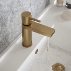 The Tap Factory Vibrance Brushed Brass Mono Basin Mixer With Brushed Copper Handle And Basin Waste