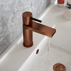 The Tap Factory Vibrance Polished Copper Mono Basin Mixer With Chrome Handle And Basin Waste -Vado Sale Store tap factory brushed copper mono basin mixer black handle cutout
