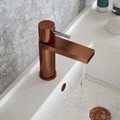 The Tap Factory Vibrance Polished Copper Mono Basin Mixer With Chrome Handle And Basin Waste -Vado Sale Store tap factory brushed copper mono basin mixer chrome handle cutout