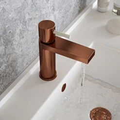 The Tap Factory Vibrance Polished Copper Mono Basin Mixer With Chrome Handle And Basin Waste -Vado Sale Store tap factory brushed copper mono basin mixer ivory handle cutout