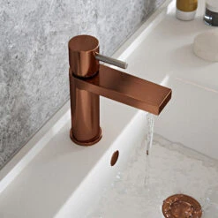 The Tap Factory Vibrance Polished Copper Mono Basin Mixer With Chrome Handle And Basin Waste -Vado Sale Store tap factory brushed copper mono basin mixer nickel handle cutout