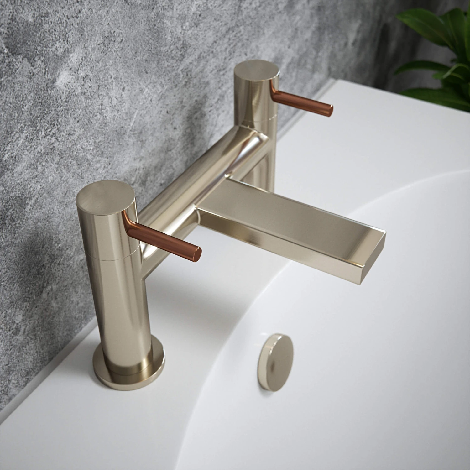 The Tap Factory Vibrance Brushed Nickel Deck Mounted Bath Filler With Brushed Brass Handles 4 The Tap Factory Vibrance Brushed Nickel Deck Mounted Bath Filler With Brushed Brass Handles - Image 2