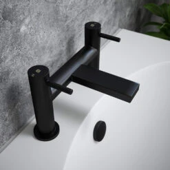 The Tap Factory Vibrance Vanto Black Deck Mounted Bath Filler With Ivory Handles
