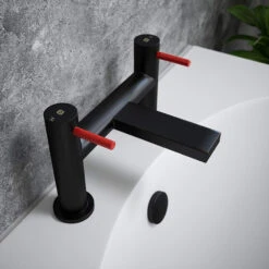 The Tap Factory Vibrance Vanto Black Deck Mounted Bath Filler With Ivory Handles 18 The Tap Factory Vibrance Vanto Black Deck Mounted Bath Filler With Ivory Handles -Vado Sale Store tap factory vanto black bath filler red handles indices lifestyle