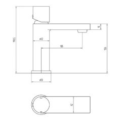 The Tap Factory Vibrance Brushed Brass Mono Basin Mixer With Brushed Copper Handle And Basin Waste 13 The Tap Factory Vibrance Brushed Brass Mono Basin Mixer With Brushed Copper Handle And Basin Waste -Vado Sale Store tap factory vibrance basin mixer tech drawing 3