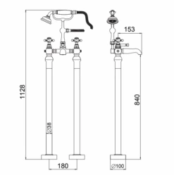 Butler & Rose Harrogate Freestanding Bath Shower Mixer With Shower Kit 7 Butler & Rose Harrogate Freestanding Bath Shower Mixer With Shower Kit -Vado Sale Store tap199 tech drawing