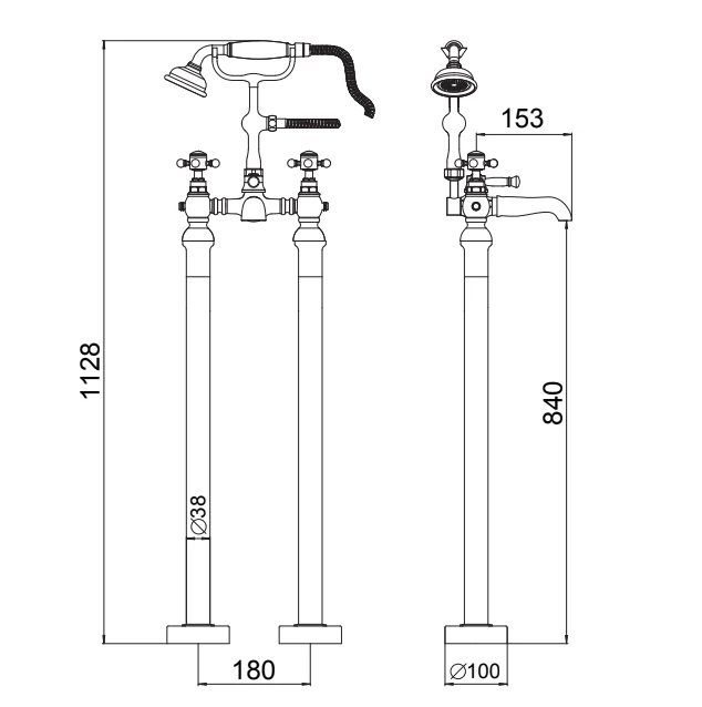 Butler & Rose Harrogate Freestanding Bath Shower Mixer With Shower Kit 5 Butler & Rose Harrogate Freestanding Bath Shower Mixer With Shower Kit - Image 3