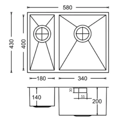 Vellamo Edge 1.5 Bowl Inset/Undermount Stainless Steel Kitchen Sink & Waste Kit With Right Hand Main Bowl - 580 X 430mm 15 Vellamo Edge 1.5 Bowl Inset/Undermount Stainless Steel Kitchen Sink & Waste Kit With Right Hand Main Bowl - 580 X 430mm -Vado Sale Store tech image sqi07rh