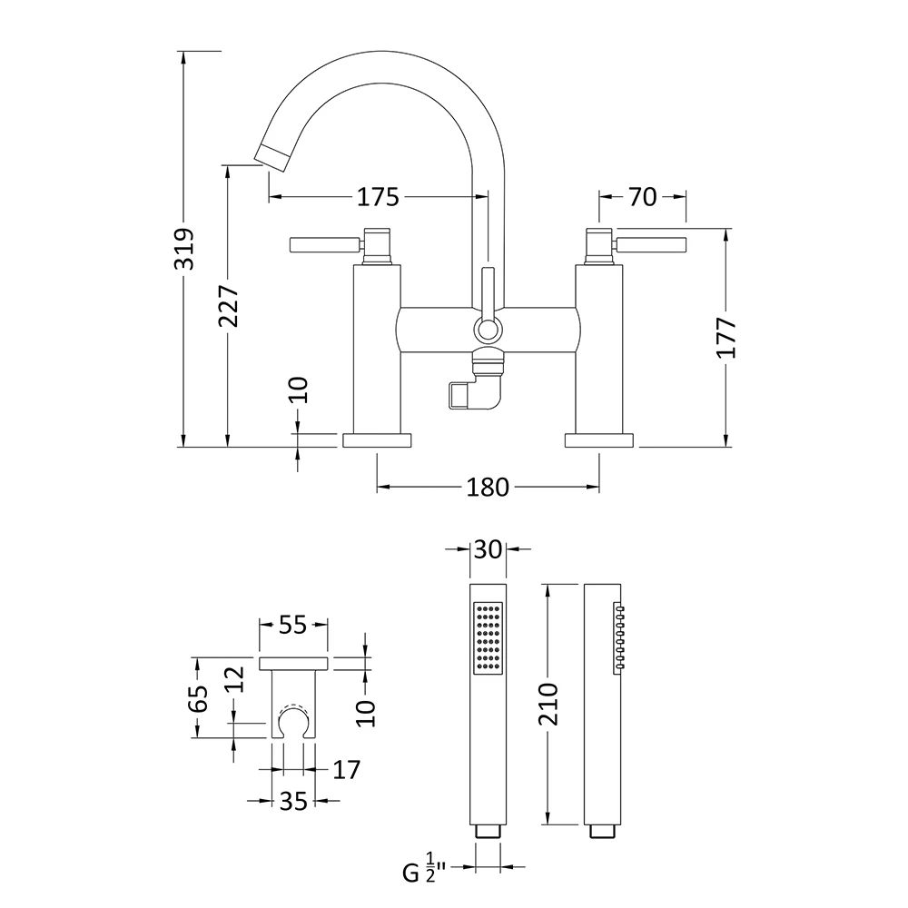 Hudson Reed Tec Lever Deck Mounted Bath Shower Mixer With Handset Kit 4 Hudson Reed Tec Lever Deck Mounted Bath Shower Mixer With Handset Kit - Image 2