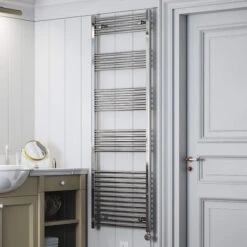 Terma Leo Chrome Electric Heated Towel Rail With ONE D Heating Element - 1600 X 500mm -Vado Sale Store terma leo electric heated towel rail meg element 1800x500mm lifestyle 1