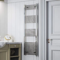 Terma Leo Chrome Electric Heated Towel Rail With ONE D Heating Element - 1600 X 500mm -Vado Sale Store terma leo electric heated towel rail sim element 1600x500mm lifestyle 1