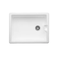 Thomas Denby Belfast 1 Bowl Gloss White Ceramic Kitchen Sink & Regency Copper Waste - 595 X 460mm -Vado Sale Store thomas denby belfast 600 1 bowl ceramic sink cutout