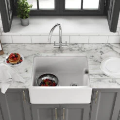 Thomas Denby Belfast 1 Bowl Gloss White Ceramic Kitchen Sink & Regency Copper Waste - 595 X 460mm