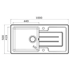 Thomas Denby Jarla 1 Bowl Gloss White Ceramic Kitchen Sink With Reversible Drainer - 1000 X 500mm -Vado Sale Store thomas denby jarla 1 bowl ceramic sink tech drawing