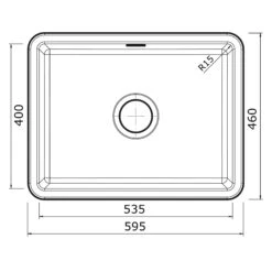 Thomas Denby Metro Large 1 Bowl Inset Or Undermount Matt Sea Mist Ceramic Kitchen Sink - 595 X 460mm 21 Thomas Denby Metro Large 1 Bowl Inset Or Undermount Matt Sea Mist Ceramic Kitchen Sink - 595 X 460mm -Vado Sale Store thomas denby large 1 bowl ceramic sink tech drawing