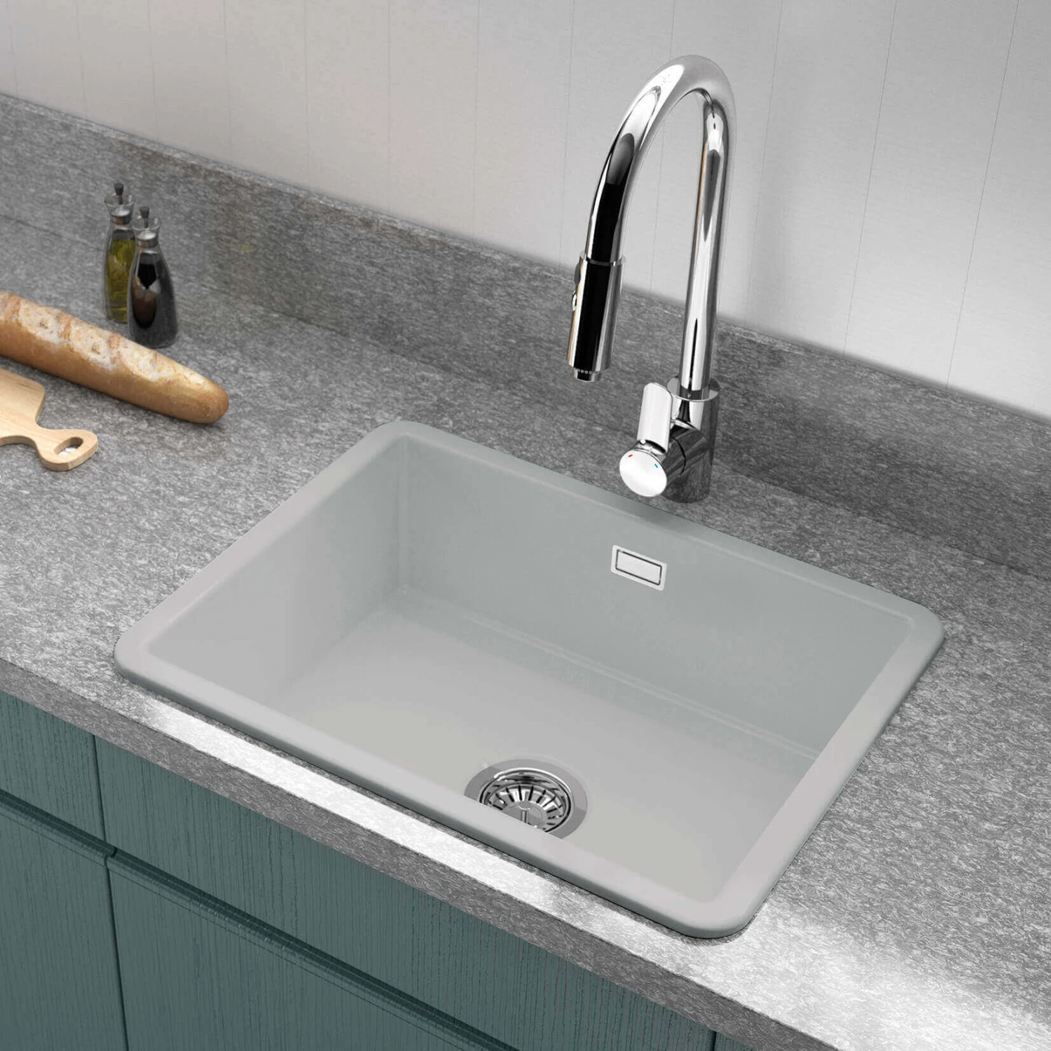 Thomas Denby Metro Large 1 Bowl Inset Or Undermount Matt Sea Mist Ceramic Kitchen Sink - 595 X 460mm 4 Thomas Denby Metro Large 1 Bowl Inset Or Undermount Matt Sea Mist Ceramic Kitchen Sink - 595 X 460mm - Image 2