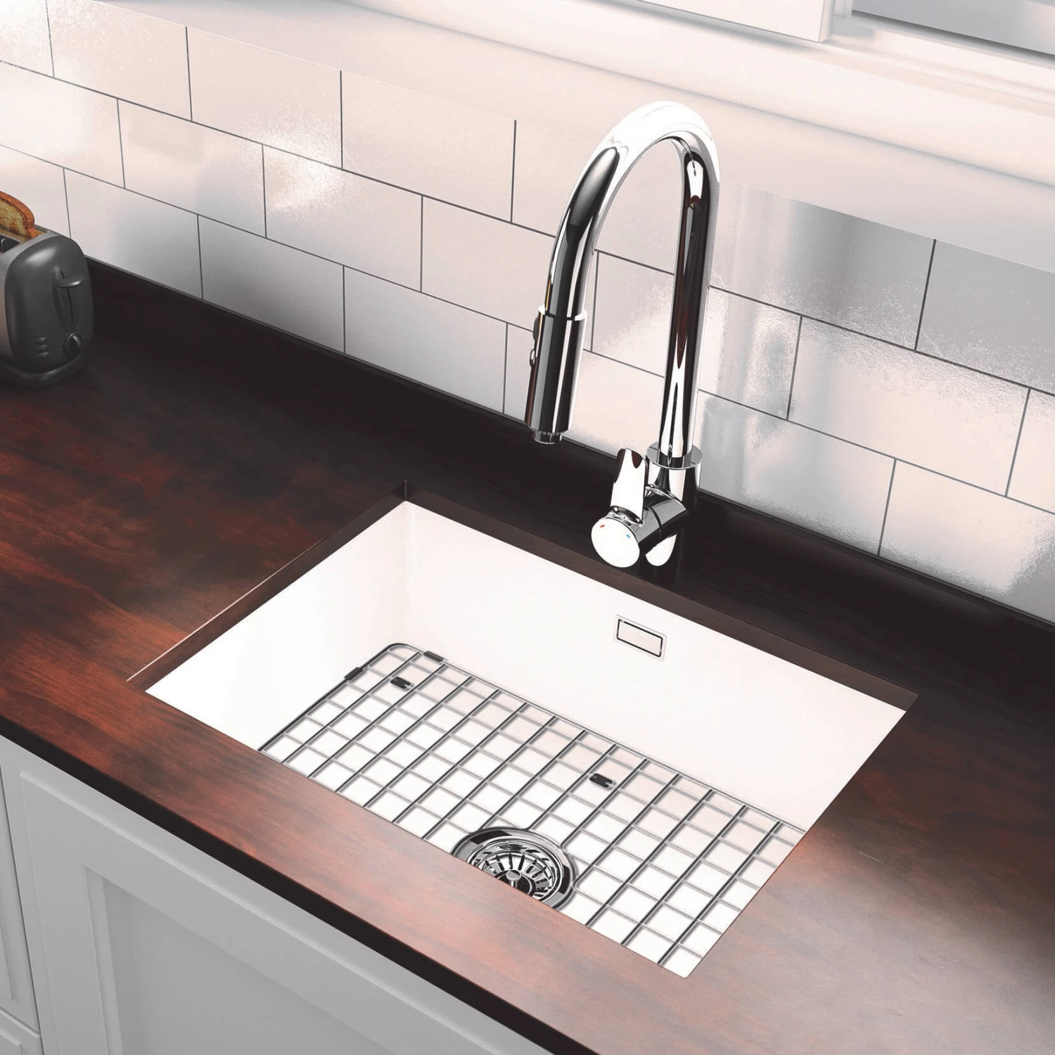 Thomas Denby Metro Large 1 Bowl Inset Or Undermount Matt Sea Mist Ceramic Kitchen Sink - 595 X 460mm 7 Thomas Denby Metro Large 1 Bowl Inset Or Undermount Matt Sea Mist Ceramic Kitchen Sink - 595 X 460mm - Image 5