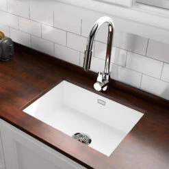 Thomas Denby Metro Large 1 Bowl Inset Or Undermount Matt Sea Mist Ceramic Kitchen Sink - 595 X 460mm 17 Thomas Denby Metro Large 1 Bowl Inset Or Undermount Matt Sea Mist Ceramic Kitchen Sink - 595 X 460mm -Vado Sale Store thomas denby large 1 bowl white ceramic sink undermount lifestyle