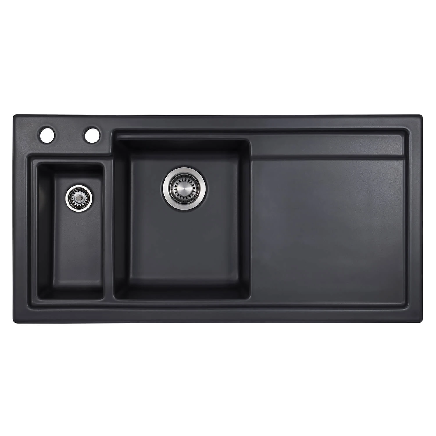 Thomas Denby Lydian Chef 1.5 Bowl Basalt Satin Ceramic Kitchen Sink & Chrome Presto Automatic Waste With Left Hand Drainer - 1000 X 510mm 3 Thomas Denby Lydian Chef 1.5 Bowl Basalt Satin Ceramic Kitchen Sink & Chrome Presto Automatic Waste With Left Hand Drainer - 1000 X 510mm