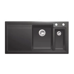 Thomas Denby Lydian Chef 1.5 Bowl Black Satin Ceramic Kitchen Sink & Chrome Presto Automatic Waste With Right Hand Drainer - 1000 X 510mm -Vado Sale Store thomas denby lydian chef black ceramic kitchen sink cutout lh