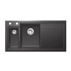 Thomas Denby Lydian Chef 1.5 Bowl Black Satin Ceramic Kitchen Sink & Chrome Presto Automatic Waste With Right Hand Drainer - 1000 X 510mm -Vado Sale Store thomas denby lydian chef black ceramic kitchen sink cutout rh