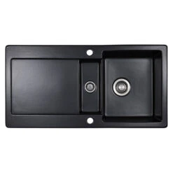 Thomas Denby Melody Pro 1.5 Bowl Gloss White Ceramic Kitchen Sink & Regency Copper Presto Automatic Waste With Reversible Drainer - 1000 X 510mm 14 Thomas Denby Melody Pro 1.5 Bowl Gloss White Ceramic Kitchen Sink & Regency Copper Presto Automatic Waste With Reversible Drainer - 1000 X 510mm -Vado Sale Store thomas denby melody pro black ceramic sink cutout