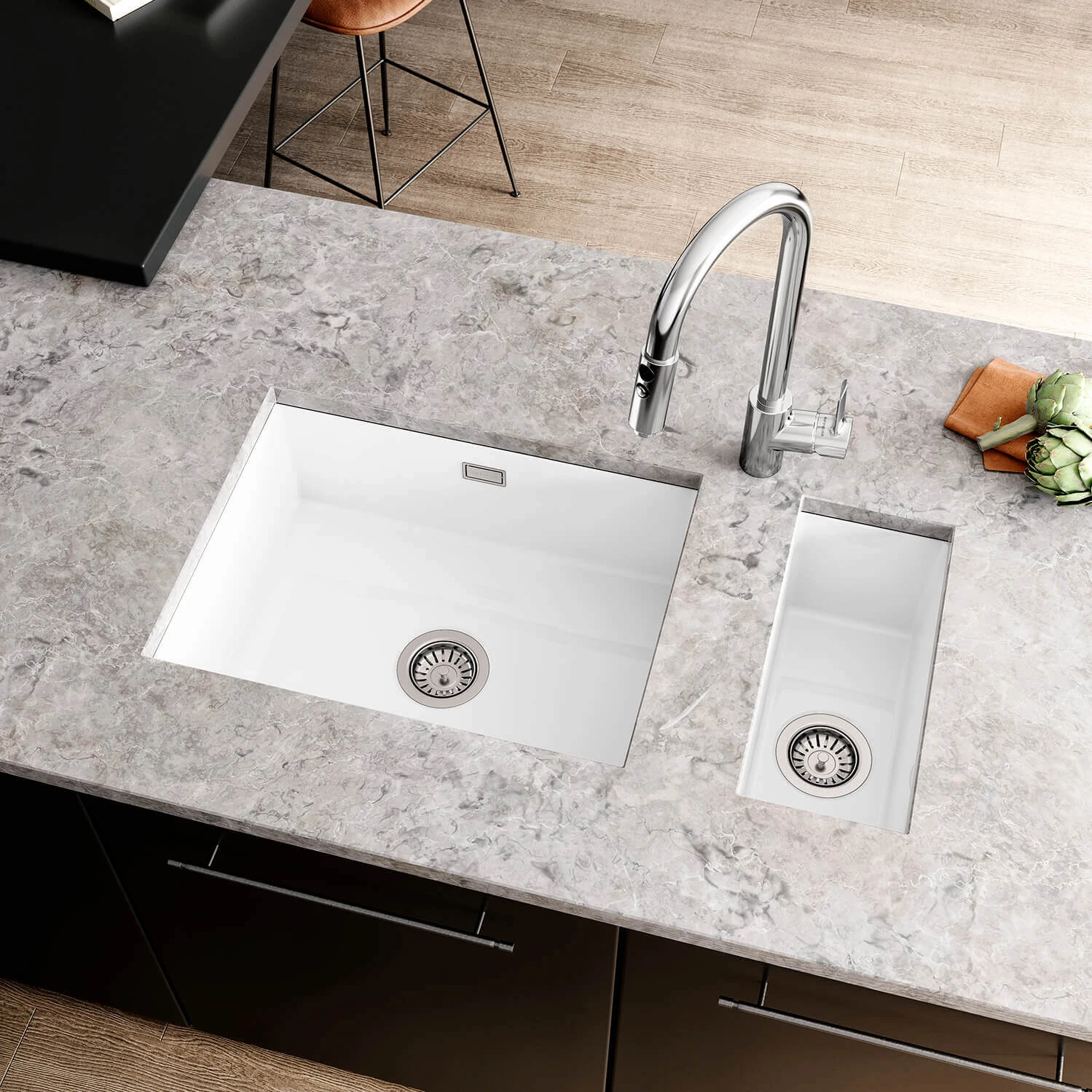 Thomas Denby Metro Large 1 Bowl Inset Or Undermount Matt Sea Mist Ceramic Kitchen Sink - 595 X 460mm 9 Thomas Denby Metro Large 1 Bowl Inset Or Undermount Matt Sea Mist Ceramic Kitchen Sink - 595 X 460mm - Image 7