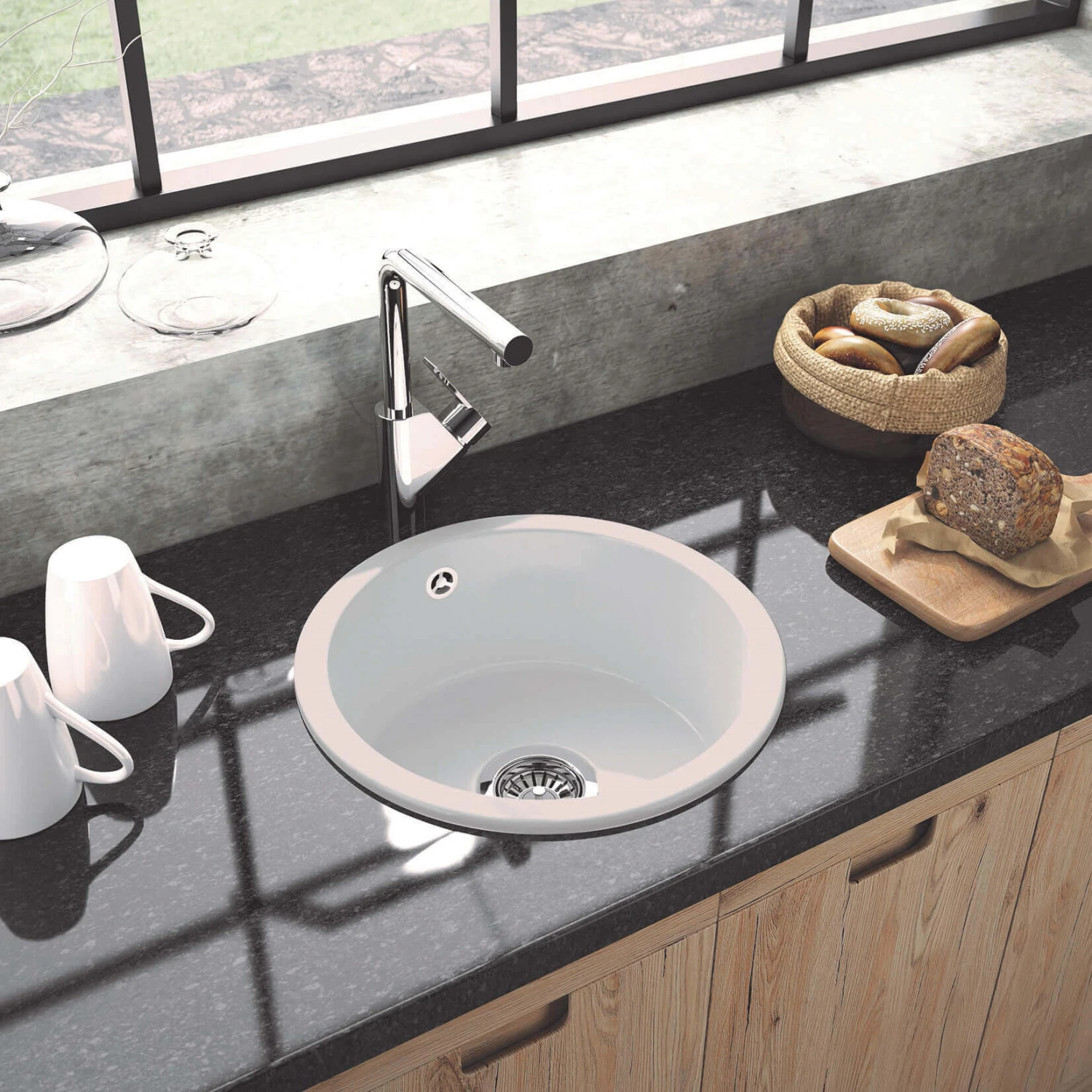 Thomas Denby Metro Round 1 Bowl Inset Or Undermount Matt Sea Mist Ceramic Kitchen Sink - 445 X 445mm 6 Thomas Denby Metro Round 1 Bowl Inset Or Undermount Matt Sea Mist Ceramic Kitchen Sink - 445 X 445mm - Image 4