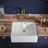 Thomas Denby Norfolk Belfast 1 Bowl Gloss White Ceramic Kitchen Sink & Gold Waste - 595 X 460mm -Vado Sale Store thomas denby norfolk belfast 1 bowl ceramic sink lifestyle 1