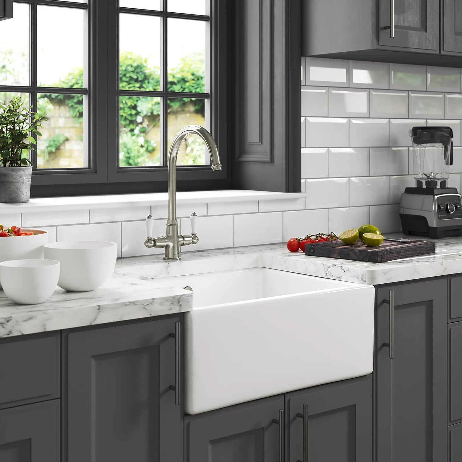 Thomas Denby Oxford Belfast 1 Bowl Gloss White Ceramic Kitchen Sink & Polished Nickel Waste - 595 X 465mm 4 Thomas Denby Oxford Belfast 1 Bowl Gloss White Ceramic Kitchen Sink & Polished Nickel Waste - 595 X 465mm - Image 2