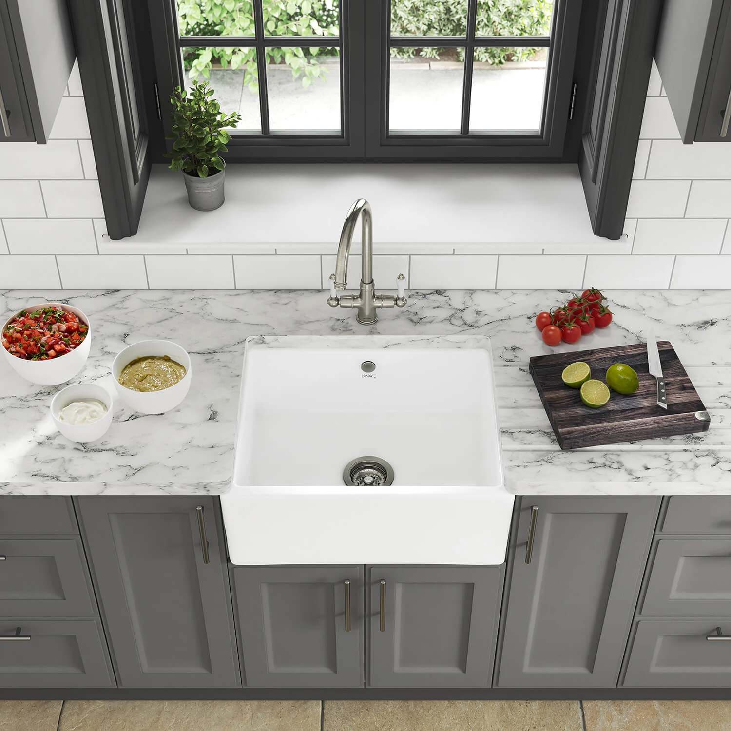 Thomas Denby Oxford Belfast 1 Bowl Gloss White Ceramic Kitchen Sink & Polished Nickel Waste - 595 X 465mm 5 Thomas Denby Oxford Belfast 1 Bowl Gloss White Ceramic Kitchen Sink & Polished Nickel Waste - 595 X 465mm - Image 3