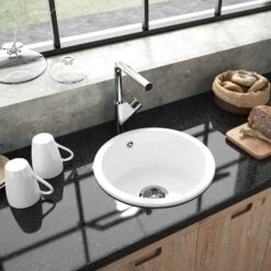 Thomas Denby Metro Round 1 Bowl Inset Or Undermount Matt Sea Mist Ceramic Kitchen Sink - 445 X 445mm 9 Thomas Denby Metro Round 1 Bowl Inset Or Undermount Matt Sea Mist Ceramic Kitchen Sink - 445 X 445mm -Vado Sale Store thomas denby round 1 bowl ceramic sink inset lifestyle