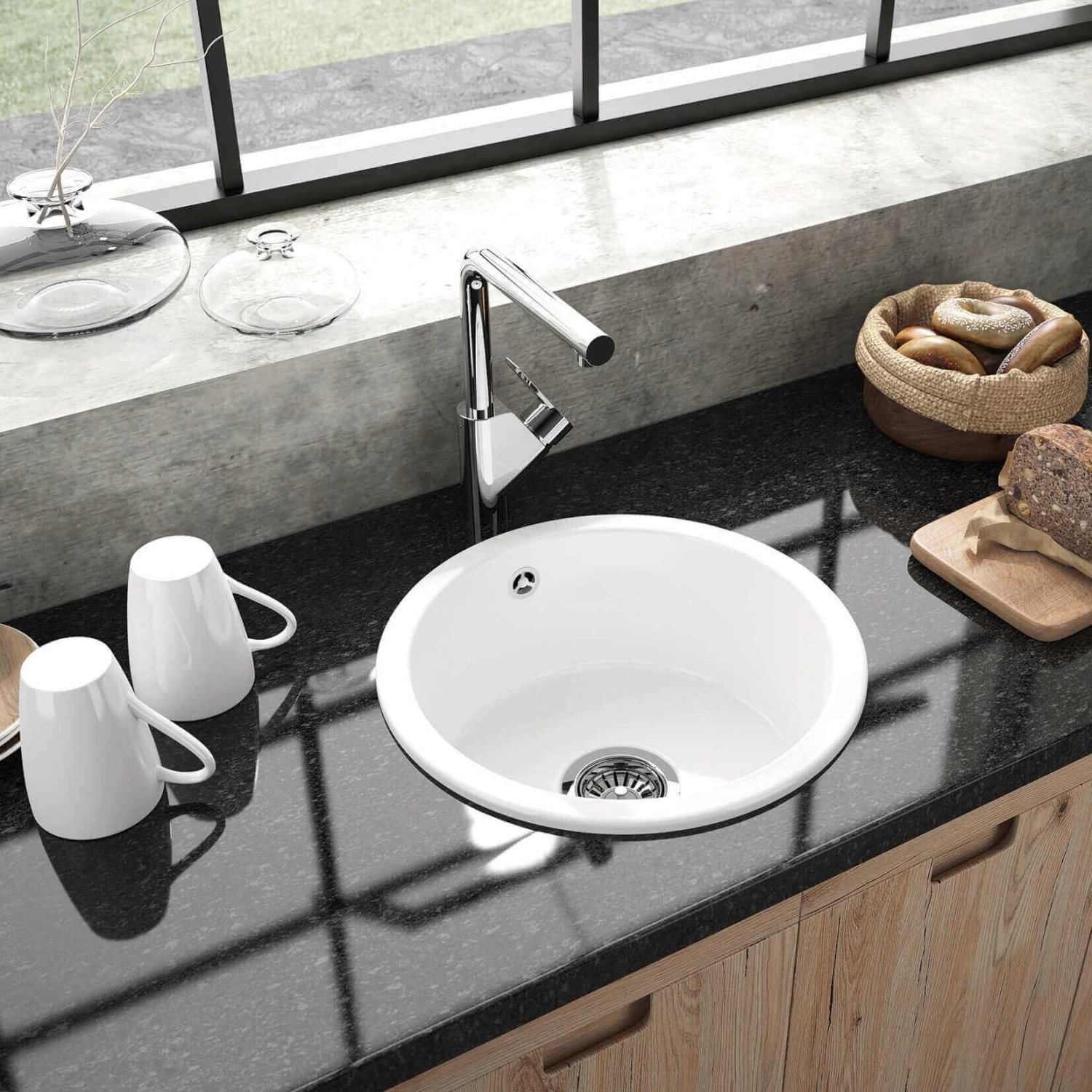 Thomas Denby Metro Round 1 Bowl Inset Or Undermount Matt Sea Mist Ceramic Kitchen Sink - 445 X 445mm 5 Thomas Denby Metro Round 1 Bowl Inset Or Undermount Matt Sea Mist Ceramic Kitchen Sink - 445 X 445mm - Image 3