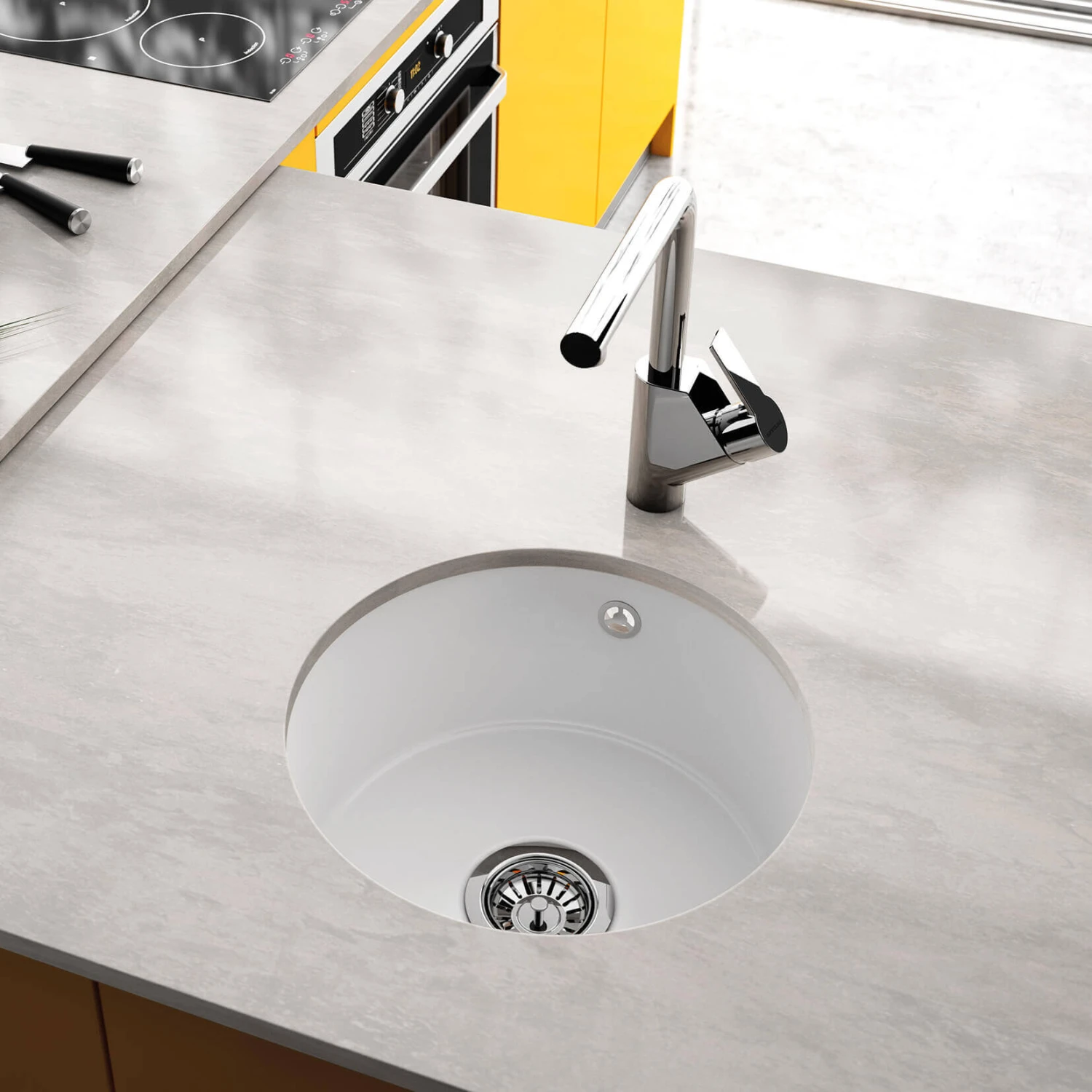 Thomas Denby Metro Round 1 Bowl Inset Or Undermount Matt Sea Mist Ceramic Kitchen Sink - 445 X 445mm 3 Thomas Denby Metro Round 1 Bowl Inset Or Undermount Matt Sea Mist Ceramic Kitchen Sink - 445 X 445mm