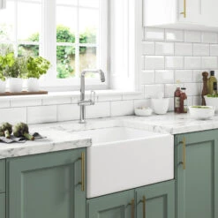 Thomas Denby Vintage Belfast 1 Bowl Anthracite Ceramic Kitchen Sink With Weir Overflow & Gold Waste - 595 X 455mm