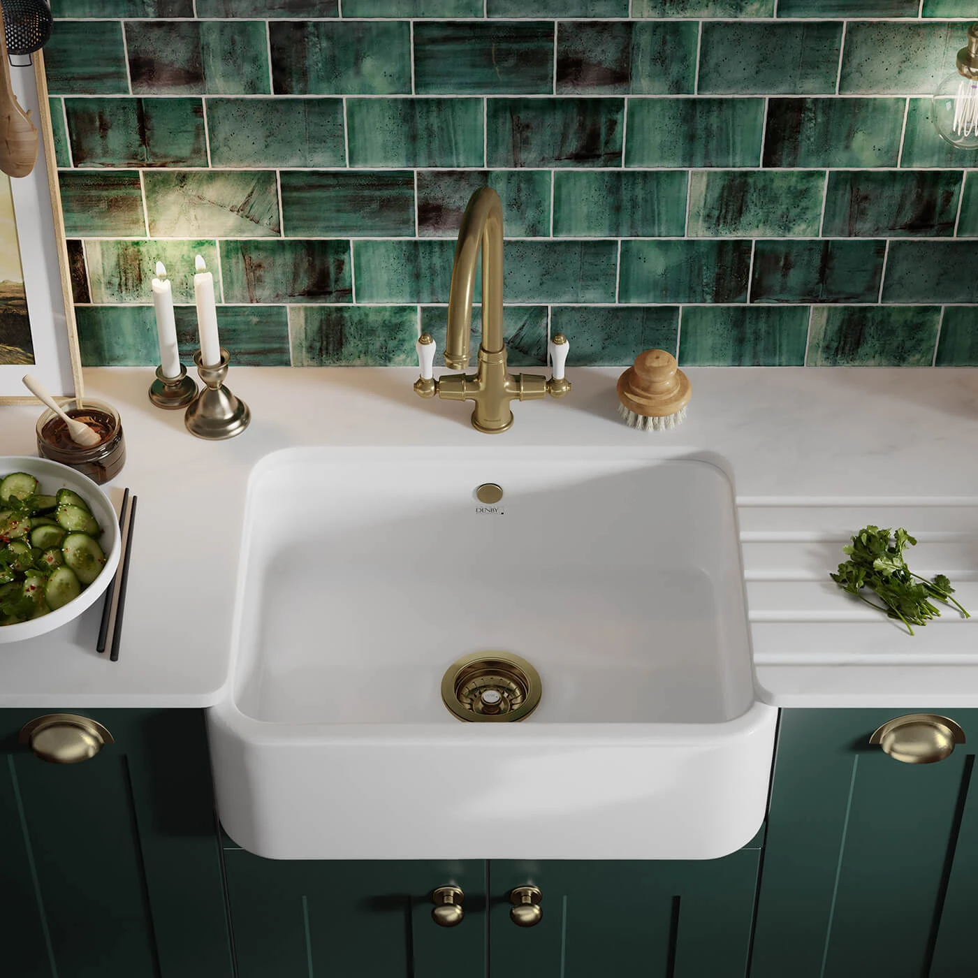 Thomas Denby Windsor Belfast 1 Bowl Gloss White Ceramic Kitchen Sink - 595 X 460mm 3 Thomas Denby Windsor Belfast 1 Bowl Gloss White Ceramic Kitchen Sink - 595 X 460mm