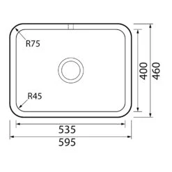 Thomas Denby Windsor Belfast 1 Bowl Gloss White Ceramic Kitchen Sink - 595 X 460mm 13 Thomas Denby Windsor Belfast 1 Bowl Gloss White Ceramic Kitchen Sink - 595 X 460mm -Vado Sale Store thomas denby windsor belfast 1 bowl ceramic sink tech drawing